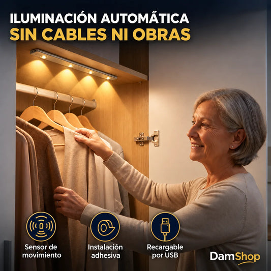 Barra LED recargable con sensor de movimiento que se enciende automáticamente al detectar presencia